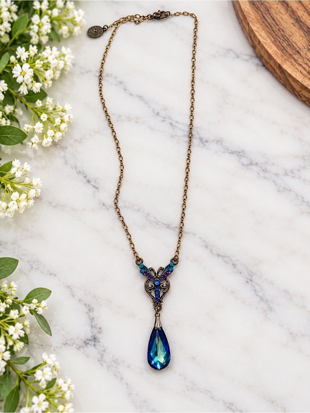 Anne Koplik Designs Necklace Women’s Blue Crystal Pendant Made in USA Statement